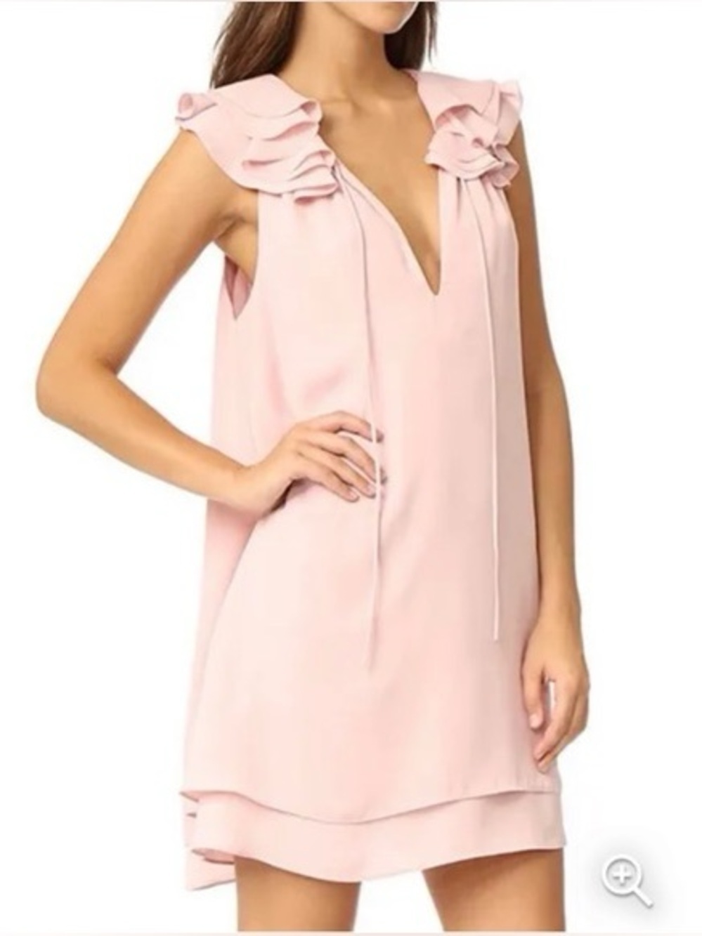 Amanda Uprichard Blush Pink Ruffle Shoulder Shift Dress